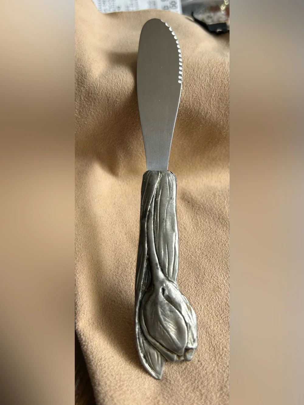 Pewter Cheese or Jam Spreader w/Floral Handle “Seagull” 1991 Canada marked